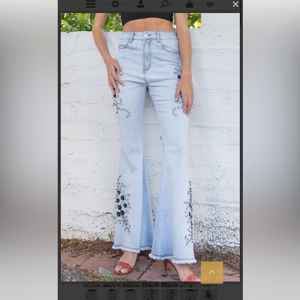 BP13-3🖤POL powerful  Light Blue Embellished Jeans w/black pattern sure2amaze! - Picture 4 of 8